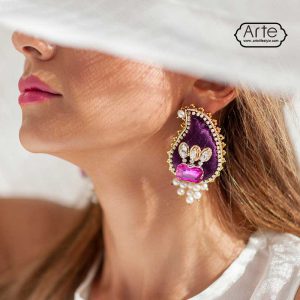 گوشواره جواهردوزی "بته جقه بنفش"